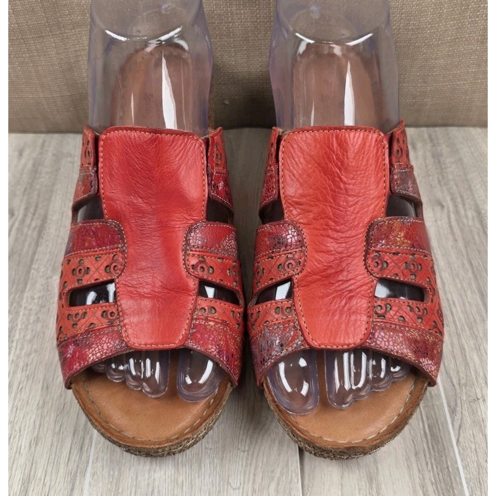 Spring Step Karyoka Patchwork Orange Leather Wedge Slide Sandal Size 38 US 7.5-8